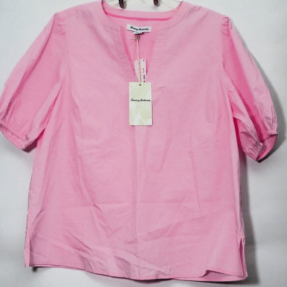 NWT Tommy Bahama Oceana Isle Puff-Sleeve Split-Neck Top